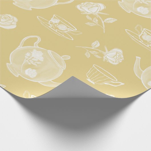 Grote Pastel Waterverf theepotten op geel Cadeaupapier (Hoek)