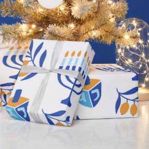 Grote Patroon Menorah en Dreidel Chanoeka Cadeaupapier