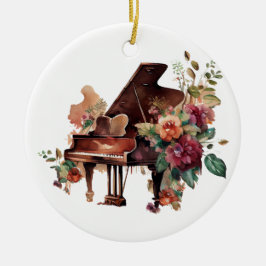 Grote Piano en Bloemen Kerstornament Keramisch Ornament