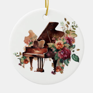 Grote Piano en Bloemen Kerstornament Keramisch Ornament