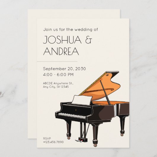 Grote Piano muziek bruiloft Kaart (Voorkant / Achterkant)