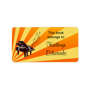 Grote Piano Notities Geel en Gouden Bookplate Etiket