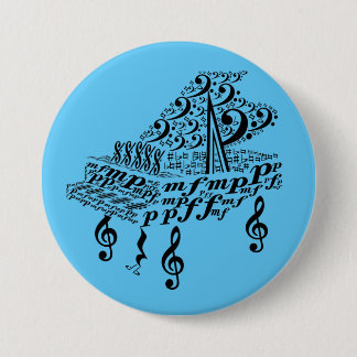 Grote piano, piano, muzieksymbolen ronde button 7,6 cm