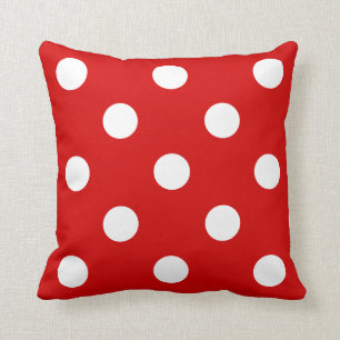 Grote Polka Dots - Wit op Rosso Corsa Kussen