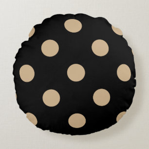 Grote pooldots - Tan op zwart Rond Kussen