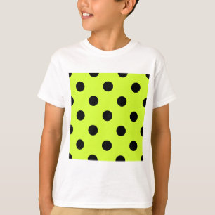 Grote pooldots - zwart op fluorescerend geel t-shirt