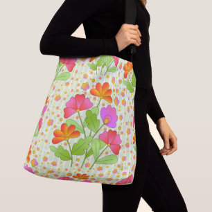Grote Pop Kleur Bloemen Roze en Sinaasappel Bord G Crossbody Tas
