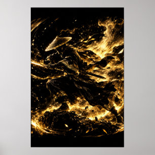 Grote Poster 100x150 Gouden Samurai Krijger Zwart
