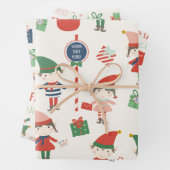Grote Print Kerstman Elfen Patroon Kerstmis Inpakpapier Vel (In situ)