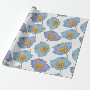 Grote print pastel blauw bloemen waterverf klaproz cadeaupapier