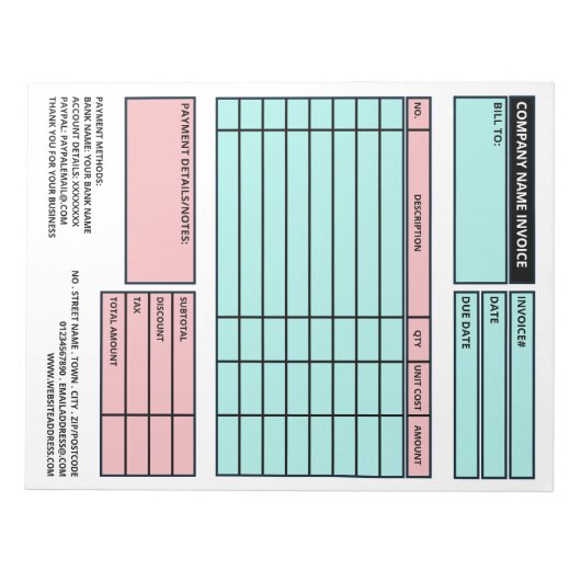 Grote professionele zakelijke factuur/offerte notitieblok (Voorkant)