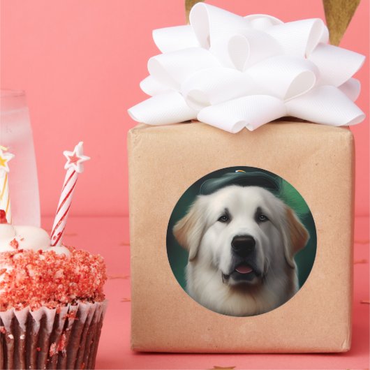 Grote Pyreneeën Dog in St. Patrick's Day Dress Ronde Sticker (Feest)