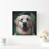 Grote Pyreneeën Dog in St. Patrick's Day Dress Vierkante Klok (Huis)