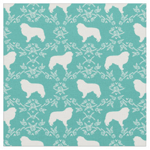 Grote Pyreneeën hond floral silhouette turquoise Stof