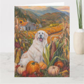 Grote Pyreneeën Hond Herfst Oogst Thanksgiving Kaart (Voorkant)