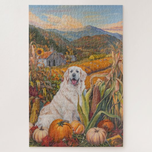 Grote Pyreneeën Hond Herfst Oogst Thanksgiving Legpuzzel (Verticaal)