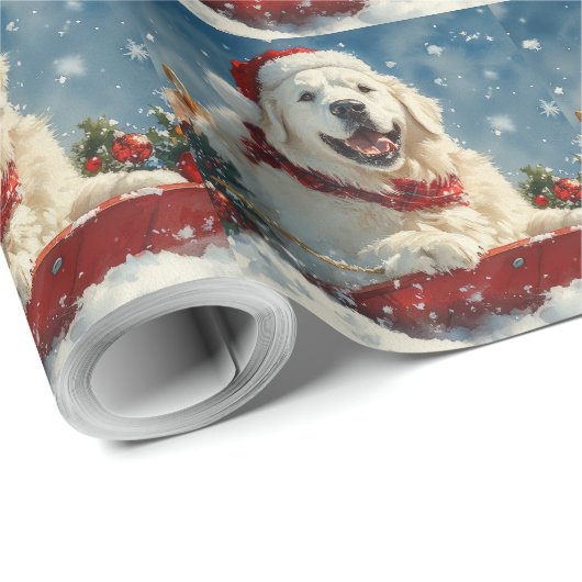 Grote Pyreneeën Hond in Sledge Laat het Sneeuw Ker Cadeaupapier (Rol Hoek)