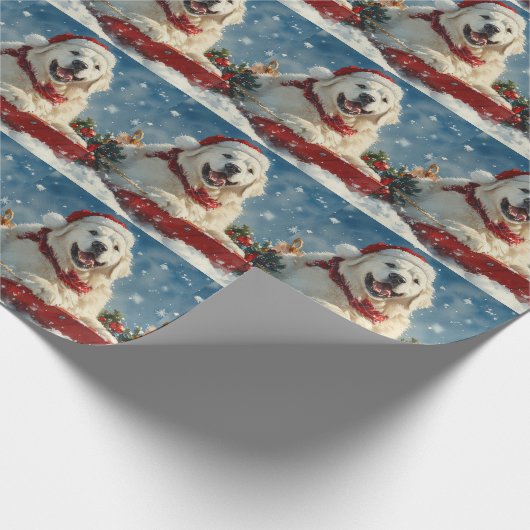 Grote Pyreneeën Hond in Sledge Laat het Sneeuw Ker Cadeaupapier (Hoek)