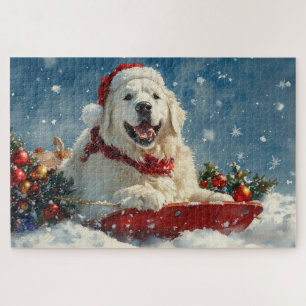 Grote Pyreneeën Hond in slee Laat het sneeuwen Ker Legpuzzel