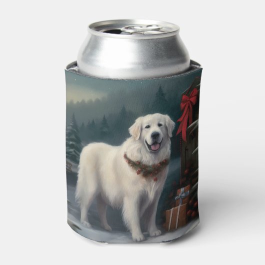 Grote Pyreneeën Hond in Sneeuw Kerstmis Blikjeskoeler (Blikje Voorkant)