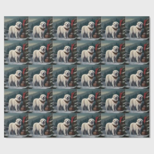 Grote Pyreneeën Hond in Sneeuw Kerstmis Cadeaupapier (Vlak)
