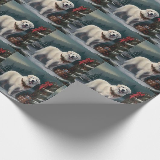 Grote Pyreneeën Hond in Sneeuw Kerstmis Cadeaupapier (Hoek)