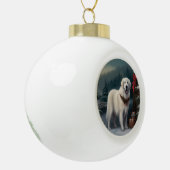 Grote Pyreneeën Hond in Sneeuw Kerstmis Keramische Bal Ornament (Links)