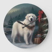 Grote Pyreneeën Hond in Sneeuw Kerstmis Klok (Voorkant)