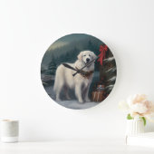 Grote Pyreneeën Hond in Sneeuw Kerstmis Klok (Huis)