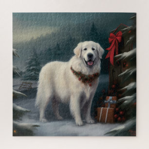 Grote Pyreneeën Hond in Sneeuw Kerstmis Legpuzzel