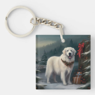 Grote Pyreneeën Hond in Sneeuw Kerstmis Sleutelhanger