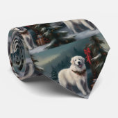 Grote Pyreneeën Hond in Sneeuw Kerstmis Stropdas (Opgerold)