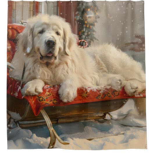 Grote Pyreneeën Hond Kerstfeest Douchegordijn (Voorkant)