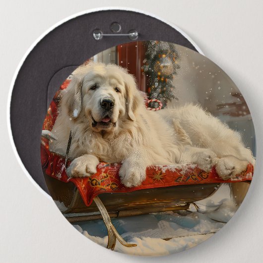Grote Pyreneeën Hond Kerstfeest Ronde Button 6,0 Cm (Voorkant /achterkant)