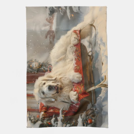 Grote Pyreneeën Hond Kerstfeest Theedoek (Verticaal)