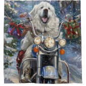 Grote Pyreneeën Hond Rijden Motorfiets Kerstmis Douchegordijn (Voorkant)