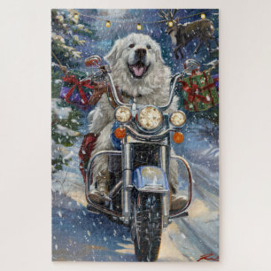 Grote Pyreneeën Hond Rijden Motorfiets Kerstmis Legpuzzel