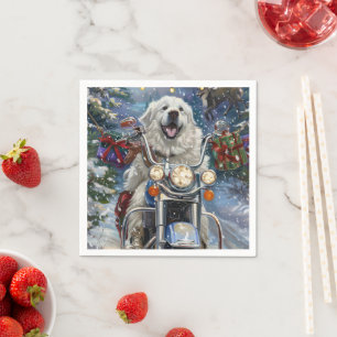 Grote Pyreneeën Hond Rijden Motorfiets Kerstmis Servet