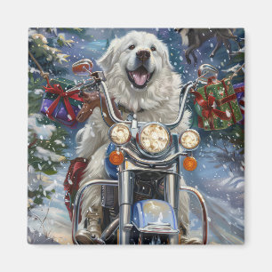 Grote Pyreneeën Hond Rijdt op Motorfiets Kerstmis Magneet