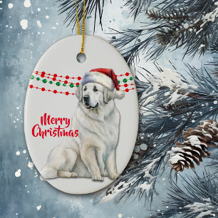 Grote Pyreneeën Hond Santa Hat Holiday Beads Keramisch Ornament