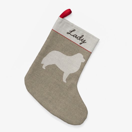 Grote Pyreneeën Hond Silhouet Faux Linnen Style Py Kleine Kerstsok (Voorkant (Hangend))