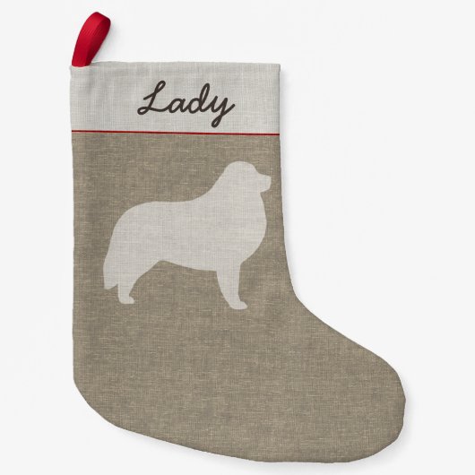 Grote Pyreneeën Hond Silhouet Faux Linnen Style Py Kleine Kerstsok (Voorkant)