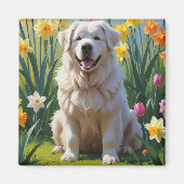 Grote Pyreneeën Hond Spring Bloemen Schilderen Magneet (Voorkant)