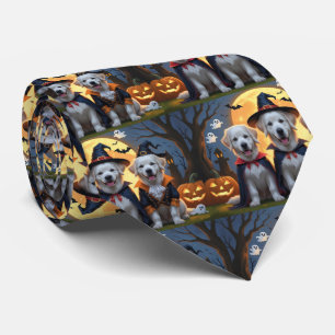 Grote Pyreneeën Honden Pompoen Halloween Grappig Stropdas