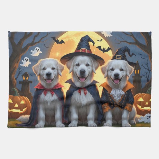 Grote Pyreneeën Honden Pompoen Halloween Grappig Theedoek (Horizontaal)