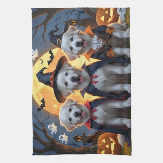 Grote Pyreneeën Honden Pompoen Halloween Grappig Theedoek (Verticaal)