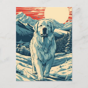 Grote-Pyreneeën in de besneeuwde bergen bij zonson Briefkaart