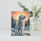 Grote pyreneeën in het besneeuwde bos tijdens zons briefkaart (Staand voorkant)