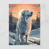 Grote pyreneeën in het besneeuwde bos tijdens zons briefkaart (Voorkant)