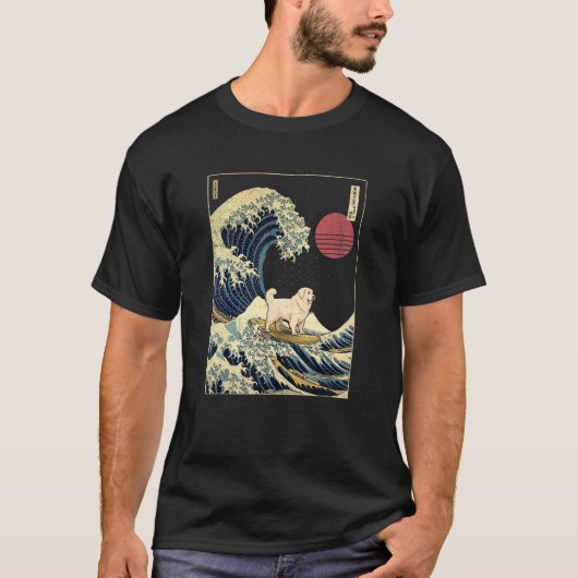 Grote Pyreneeën Japans Kanagawa Wave Surf Dog T-shirt (Voorkant)